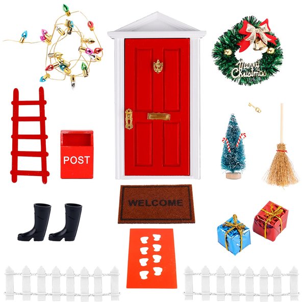 Christmas Fairy Door, Elf Door Christmas Magic Christmas Miniature Dollhouse Accessories Tiny Elf Kit Fairy Tale Decoration DIY Gift for Girls