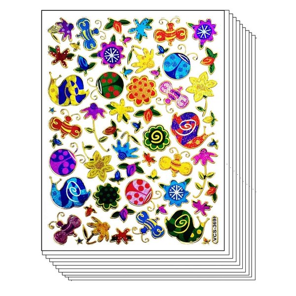 Stickers Glitter Pack 10 Sheets Cute Snail Ladybug Little bee Decal Label Cartoon Sticker Craft Supplies Decoration Handmade Scrapbooking Book Album Diary Card (03)