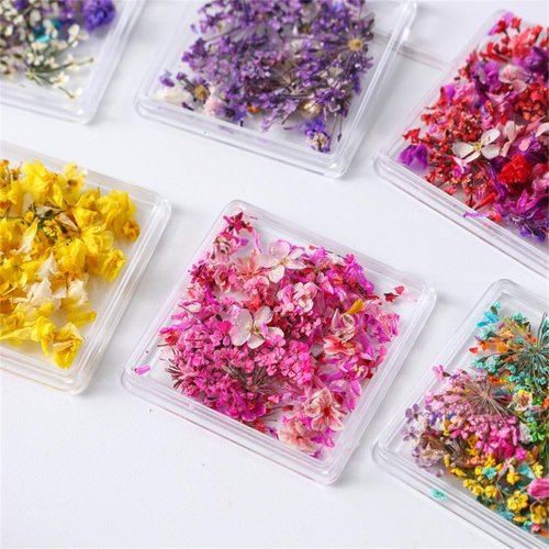 Nail Stickers Dried Pink Flowers Nail Art Stickers Decals 3D Spring Small Flower DIY Nail Art Design Flower Nail Art Supplies Natural Floral Nail Decals for Women Girls 1 Box