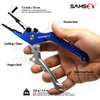 SAMSFX Aluminum Fishing Pliers Hook Remover Braid Line Cutter with Coiled Lanyard, Fly Fishing Knot Tying Tool & Retractors (Silver & Blue Handle, Split Ring Nose)
