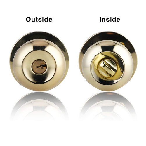 Ivoku Polished Brass Spherical Door Lock with Key, Adjustable Latch Length, Rustproof, Suitable for Doors 1.18" to 1.97" Thick, Fits Both Right and Left Handed Doors