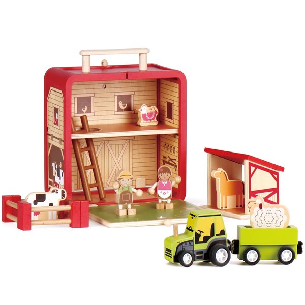 Udeas Wooden Construction Set Toys Animal Farm Toys with Wooden Figurines Storage Toys for Age 3+ Children