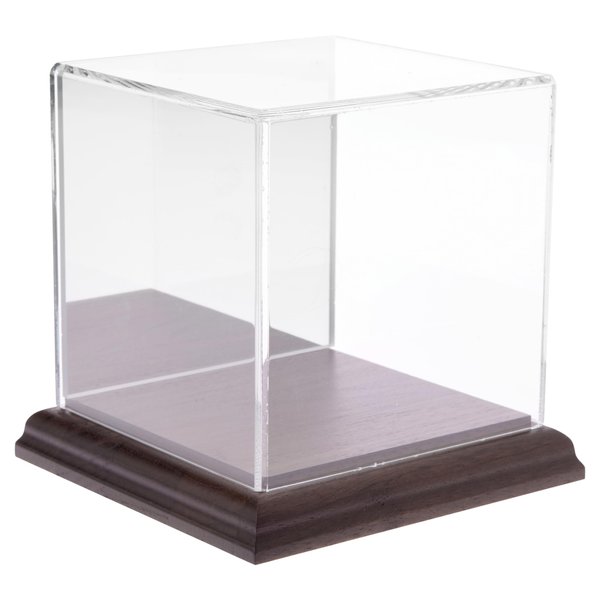 Plymor Clear Acrylic Display Case with Hardwood Base (Mirror Back), 4" x 4" x 4"