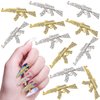 12 Pcs Diamonds Gun Nail Charms, MIKIMIQI Alloy Gun Nail Art Charms Metal AK Nail Art Decorations 3D Rifle Gun Nail Rhinestones for Nail Art Craft Retro Nail Accessories (Silver Gold)