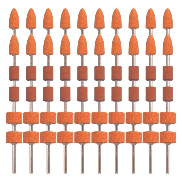SHITIME 60 Pack Grinding Stone Set 1/8" Shank, Sanding Drill Bit for Rotary Tool Flap Wheel for Grinding, Polishing, Deburring Ferrous Metal, 2 Shaped and 3 Sizes(Orangage, Aluminum Oxide)