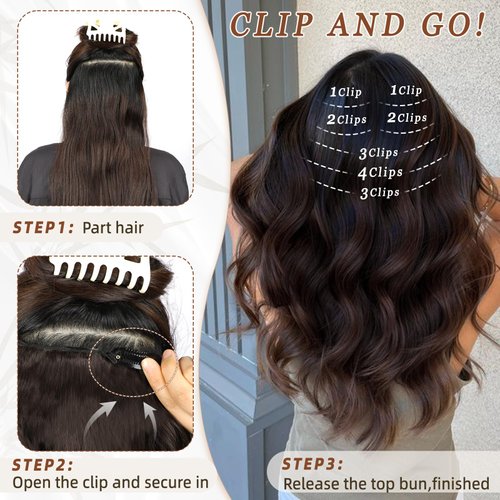 Vigorous Clip in Hair Extensions Dark Brown Long Wavy Hairpieces 20Inch Hair Extensions Clip Ins Soft Synthetic Hairpieces for Women (7Pcs)