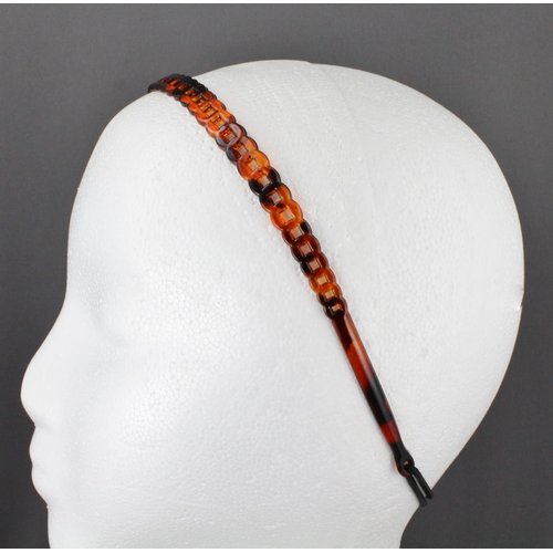 Fashion Accessories Now Brown chain link pattern jelly skinny narrow headband soft stretch hair grip teeth 3/8 inch wide circle link