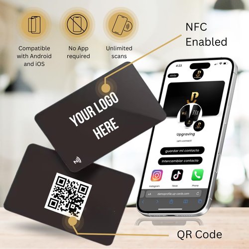 Customizable Black Metal Digital Business Card for Networking - NFC Digital Business Card with QR Code - Tap to Share Technology - No App or Subscription Required (Black)- powered by Upgraving