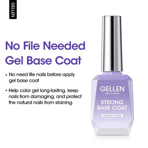 Gellen Gel Base Coat, 18ml Gel Polish Base Coat Soak Off U V Light Cured, Strong Base Coat Gel Nail Polish, Gel X Nail Base Coat Gel Polish for Salon