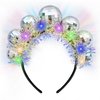 Bnsikun Halloween Light Up Disco Ball Headband Led Disco Headband Silver Vintage Retro Disco Headwear Women Girl for Halloween Christmas New Years Eve Party Accessory