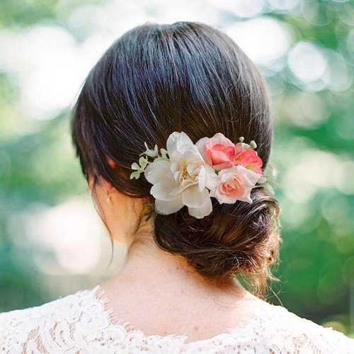 Fangsen Silvery Wedding Freesia Rose Baby Pink Buds Flowers Floral Comb With Hair Clip Floral Hair Headpiece Christmas Festival Headpiece Women Girls Party
