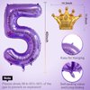 Purple 5 Balloon 40 Inch,Giant Number 5 Balloon & Mini Crown Balloon Set for Girl Boy 5th Birthday Party Decorations,Purple Birthday Party Decorations Supplies Birthday Digital Balloon