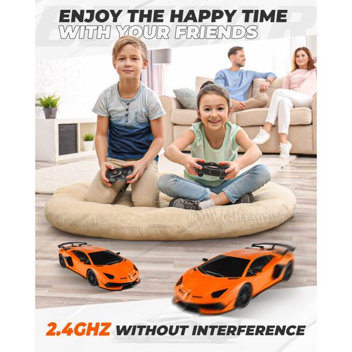 BEZGAR Remote Control Car Licensed RC Car, 1:24 Lambo Toy Car for Kids, Lambo Aventador SVJ Remote Control Model Car Electric Sport Racing Hobby Car for 3 4 5 Year Old Boy Birthday Gift (Orange)