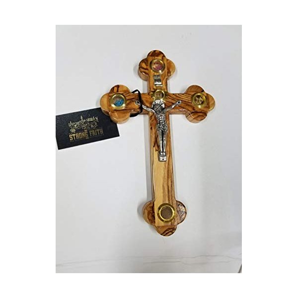 Olive Wood Cross Crucifix with Holy Relics from Holy Land (11")