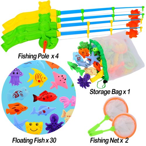 AUUGUU Magnetic Fishing Pool Toys Game, Water Table Bathtub Toy with Pole Rod Floating Fish, Birthday Party Gifts for Toddler Age 3 4 5 6 Year Old, Kids Outdoor Toys, Bath Toys