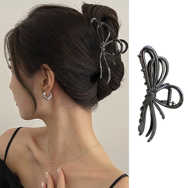 Black Bow Hair Clips for Women Girls, 1Pcs 4.52Inch Bow Ties Hair Claw Clips Strong Hold Claw Clips for Thick Curly Hair Elegant Shark Hair Clips Y2K Hair Accessories for Women Girl(Black Bow)