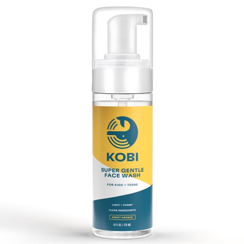Kobi Gentle Face Wash for Teens, Kids, Boys, Girls - Clear, Dye-Free Formula - Natural Foam Facial Cleanser for Sensitive Skin - Sweet Orange