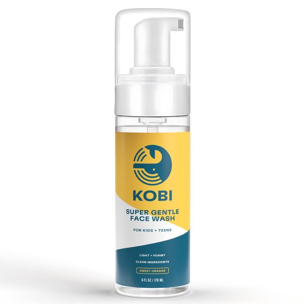 Kobi Gentle Face Wash for Teens, Kids, Boys, Girls - Clear, Dye-Free Formula - Natural Foam Facial Cleanser for Sensitive Skin - Sweet Orange