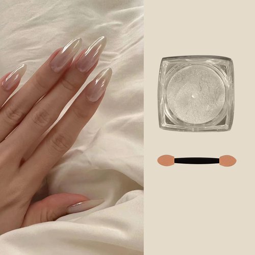 White Pearl Chrome Nail Powder, High Gloss Glitter Nail Art, White Nail Powder Ice Aurora Dust Nail Powder for Manicure Decorations