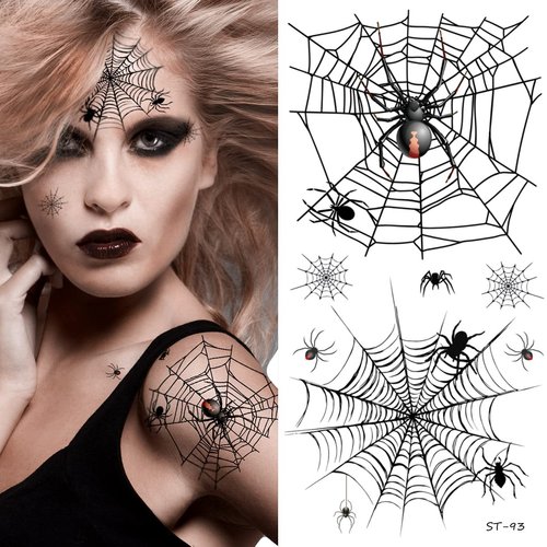 Supperb® Temporary Tattoos - Spiders and Spider Net Horror Cobweb Spider Halloween Tattoos (Horror Cobweb)