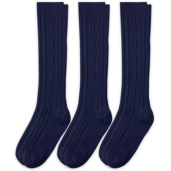 Jefferies Socks Big Girls' School Uniform Acrylic Cable Knee High (Pack of 3), Navy, Medium