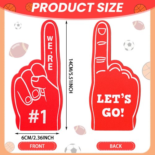 Sinmoe 48 Pieces Sport Party Favors Sports Fan Foam Finger Mini Foam Finger #1 Basketball Baseball Football Soccer Team Cheerleader Gifts for Sporting Events Games Birthday Party Supplies (Red)