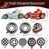 10 PCS Race Car Balloons, Foil Helmet Checkered Balloons and Hot Wheel Tire Balloons, Race Car Party Supplies for Boy Two Fast Birthday Party Cars Theme Decorations