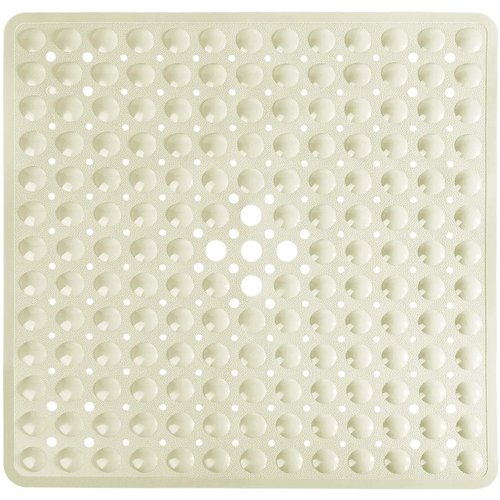 Yimobra Shower Stall Mat Non Slip, 21x21 Inch, Soft Square Bath Mat for Shower with Suction Cups and Drain Holes, Stall Floor Mats for Bathroom, Machine Washable, Bathroom Accessories, Beige