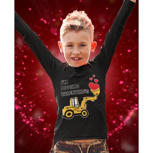 I'm Digging Valentine's Toddler Boys Valentines Day Kids Long Sleeve Shirt 2T Black
