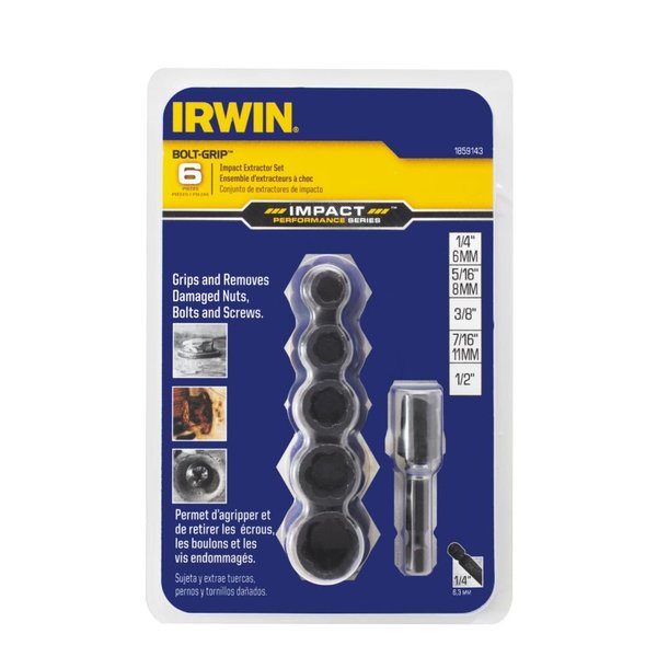 IRWIN Tools IMPACT Performance Series BOLT GRIP Deep Well Bolt Extractors, 3/8-inch Square Drive, 6-Piece Set with 1/4-inch Hex Drive to 3/8-inch Square Socket Adapter (1859143)
