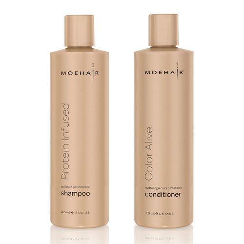 Moehair Combo Pack Of Protein Shampoo (12 Fl Oz) and Color Alive Conditioner (12 Fl Oz) | Color Treated Dry And Damaged Hair Repair Treatment | Color Protecting Formula | Sulfate and Paraben free Shampoo and Conditioner Set