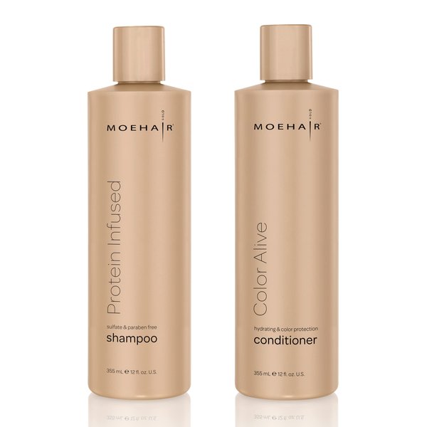 Moehair Combo Pack Of Protein Shampoo (12 Fl Oz) and Color Alive Conditioner (12 Fl Oz) | Color Treated Dry And Damaged Hair Repair Treatment | Color Protecting Formula | Sulfate and Paraben free Shampoo and Conditioner Set