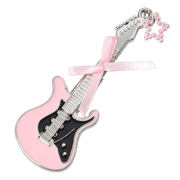 Y2K Barrette Hair Clip for Girls Pink Guitar Hair Pins for Women Retro Punk Hairclips for Cool Girl Hip Hop Style Bow Hair Accessories for Girlfriend Sisters Banger Clips