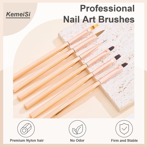6Pcs Nail Art Brush Set - Nail Design Tool Including Nail Liner Brush, Ombre Brush, Nail Gel Polish Painting Brush Drawing Pen for Home Use and Professional Nail Salon