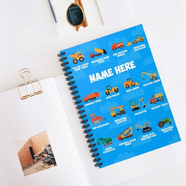 Personalized Corner-Construction Vehicles Spiral Notebook | Customize Your Text at Notebook | Perfect Notebook for School, Office, Business | Ideal Gift | Spiral Notebook