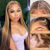 ARIPOLA Ombre Highlight Lace Front Wig Human Hair 13x4 HD Transparent 4/27 Honey Blonde Lace Frontal Wigs Pre Plucked with Baby Hair 180 Density Straight Lace Front wigs Human Hair Colored （26inch）