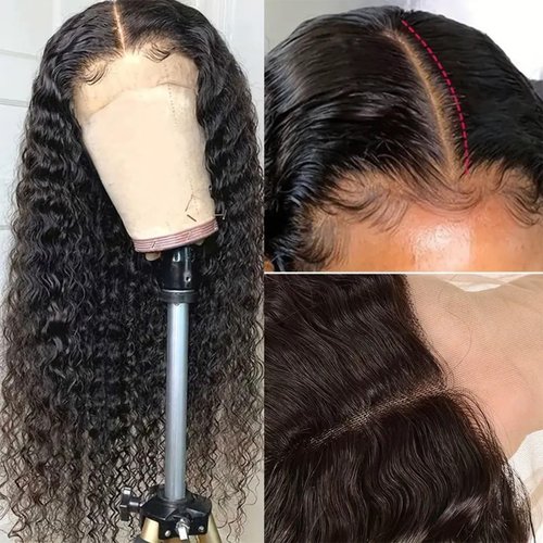 Long Deep Wave Lace Front Wigs Pre Plucked Glueless Wigs 28 Inch Synthetic Artificial Natural Density Brazilian Wet and Wavy Frontal Wigs Glueless Curly Wigs Natural Hairline Hair for Black Women