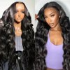 Generic Transparent Lace Frontal Body Wave Black Wigs Synthetic Artificial Hair with Pre-Plucked Wig for Black Women Girls Glueless Wigs Lace Frontal Wigs with Natural Hairline 26 Inch