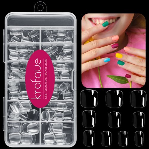 Kids Short Clear False Nails krofaue 240Pcs Full Cover Press on Nails for Little Girls Children Fake Nails Fingernail Decoration 10 Sizes Clear Soft Gel Nail Tips for Kids…