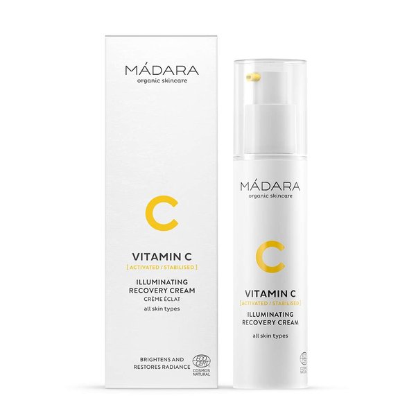 MÁDARA Organic Skincare | Vitamin C Illuminating Recovery Cream – 50 ml, Vitamin C moisturiser with hyaluronic acid, Hydrating and brightening face cream, All skin types, Vegan, Ecocert certified
