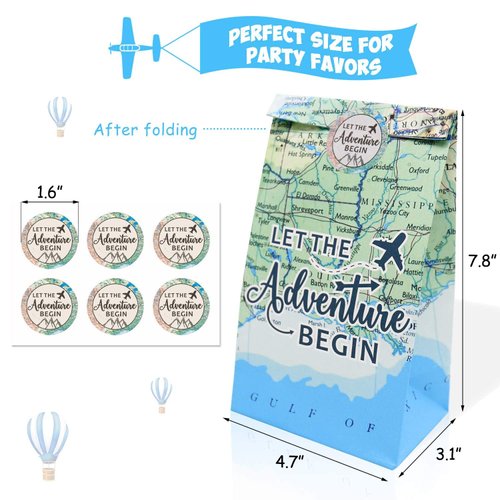 24 Pack Adventure Themed Party Favor Bags Let the Adventure Begins Gift Bags Adventure Awaits Bon Voyage Travel Farewell Themed Party Treat Bags Travel Themed Birthday Baby Shower Party Supplies