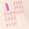 Mkwntg French Tip Press on Nails Medium Square Fake Nails Full Cover Coffin False Nails with 3D Bow Flower Design Glossy White French Tip Stick on Nails Rose Pearl Acrylic Nails for Women Girls 24Pcs