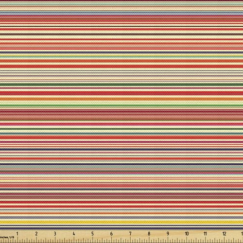 Ambesonne Abstract Fabric by The Yard, Vivid Horizontal Colorful Striped Lines Background Rainbow Bars Display, Decorative Fabric for Upholstery and Home Accents, 2 Yards, Orange Cream Green