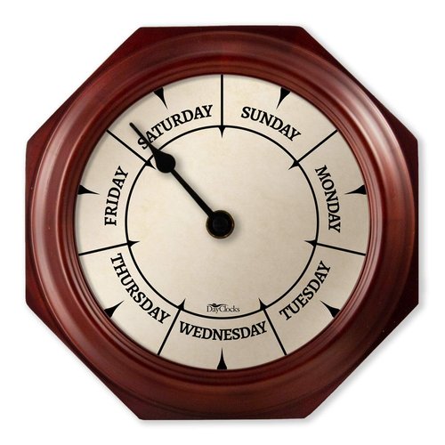 DayClocks Classic Day of The Week Wall Clock with Solid Wood Frame – Calendar Day Clock – Ideal Retirement Gift for Men & Women – Mahogany, 10"
