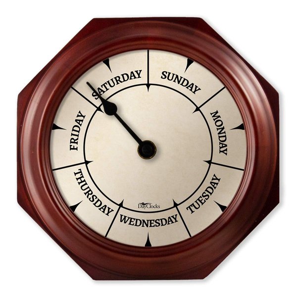 DayClocks Classic Day of The Week Wall Clock with Solid Wood Frame – Calendar Day Clock – Ideal Retirement Gift for Men & Women – Mahogany, 10"
