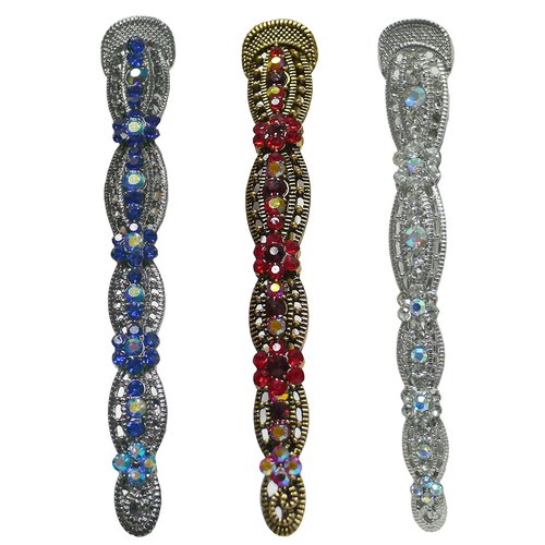 Set of 3 JCGY Alligator Hair Clips Designed with U Underclip for Thinner Hair Bridal Duckbill Beakclips Firm Grip NM86110-3-3BlueRedCryU