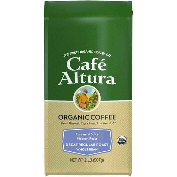 Cafe Altura Whole Bean Organic Coffee, Regular Roast Decaf, 2 Pound