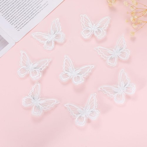 Paderison 8Pcs Butterfly Hair Clips for Teens Small Hair Clips Lace Hair Bows Embroidery Butterfly Hair Pins Wedding Hair Clips Hair Accessories for Women Y2K Fairy Hair Clips Barrettes(White)