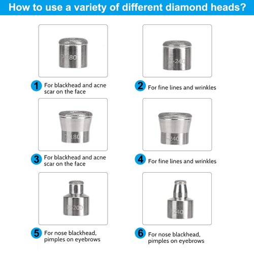 ZEIZOMZER Diamond Dermabrasion Head, Facial Microdermabrasion Tool, Diamond Dermabrasion Replacement Tips, Microdermabrasion Machine Accessories 6 Tips