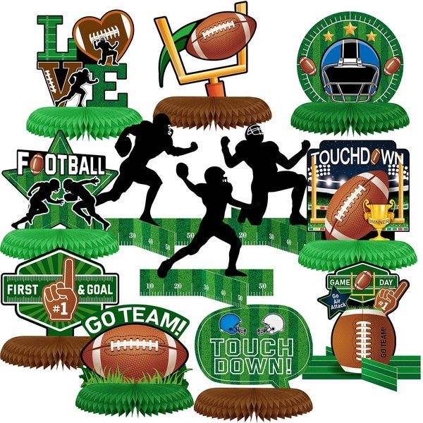 12 Pieces Football Party Decorations Football Table Centerpiece Football Silhouette Centerpieces Football Honeycomb Centerpieces Football Party Centerpiece for Sports Football Theme Party Supplies